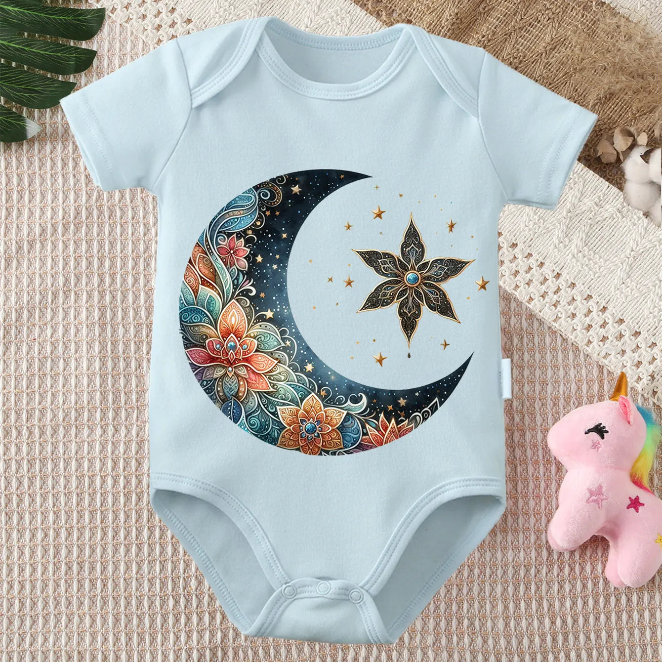 Ramadan Moon Divine Holy Moon Print 100% Cotton Bodysuit Onesie Comfortable Cloths for Baby Jumpsuit for 0 To 12 Months Newborn