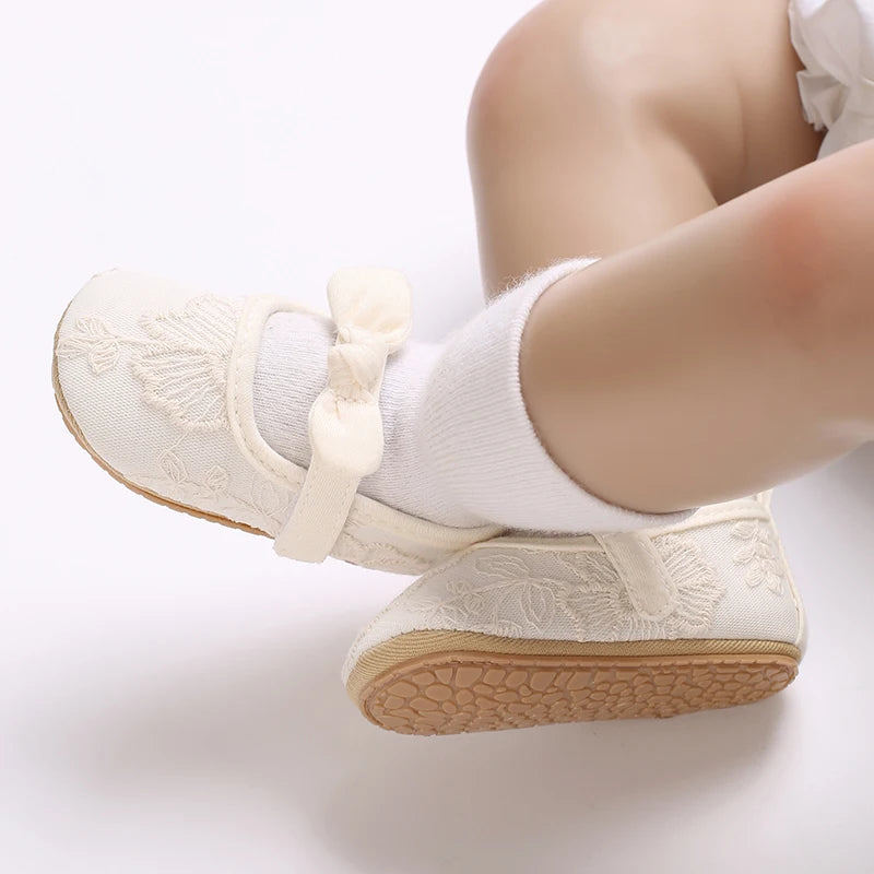 Chaussures Princesse Bébé Fille – Semelle Antidérapante, Dentelle & Nœud, 0-18 Mois