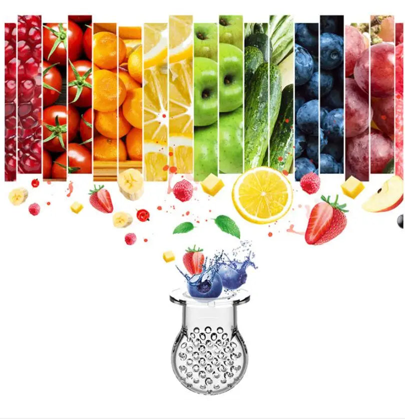 3pcs Silicone Mesh Bags Baby Fruit Feeder with Easy-Handle Ring Feeding Spoon