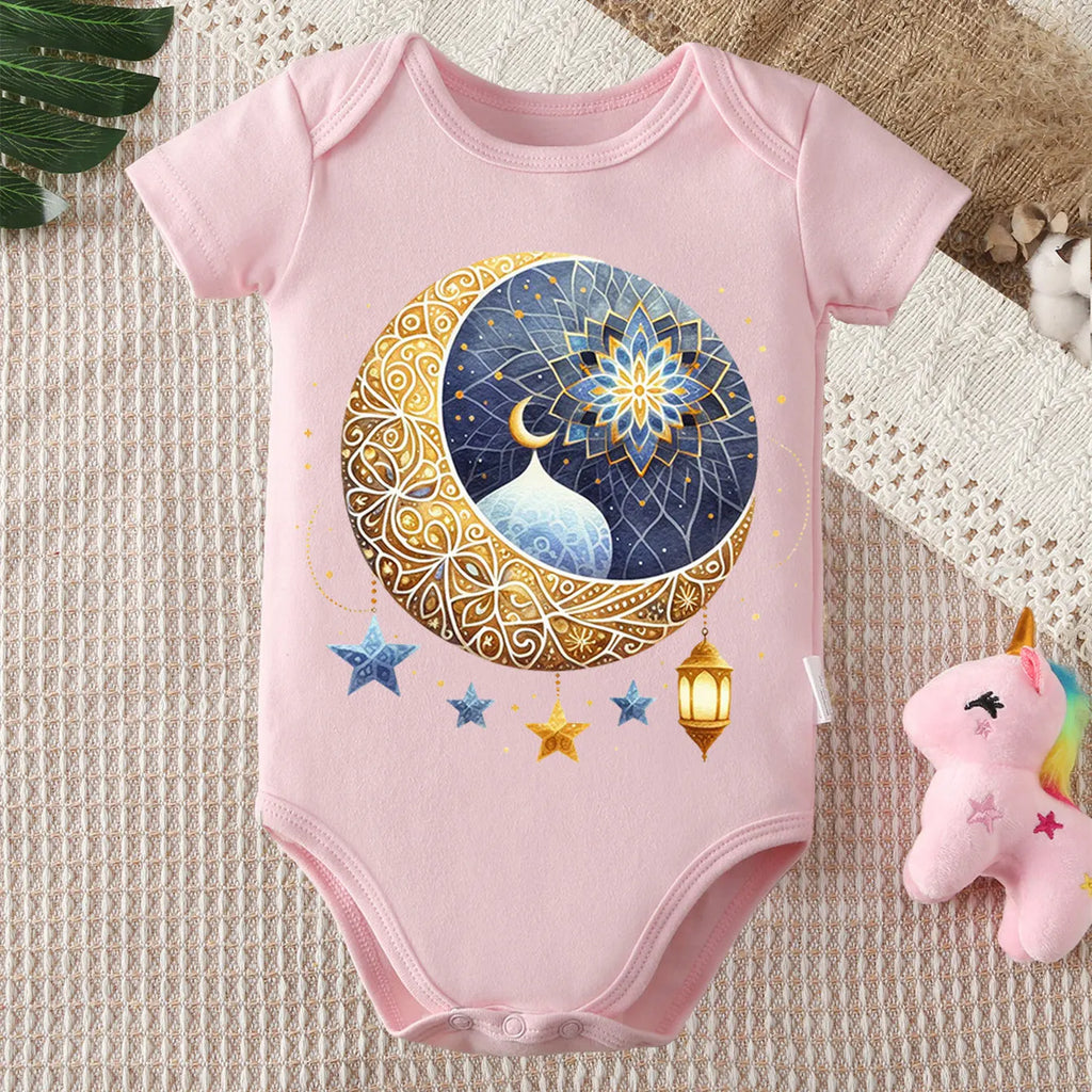 Body Bébé 100% Coton – Imprimé Lune Ramadan 0-12 Mois