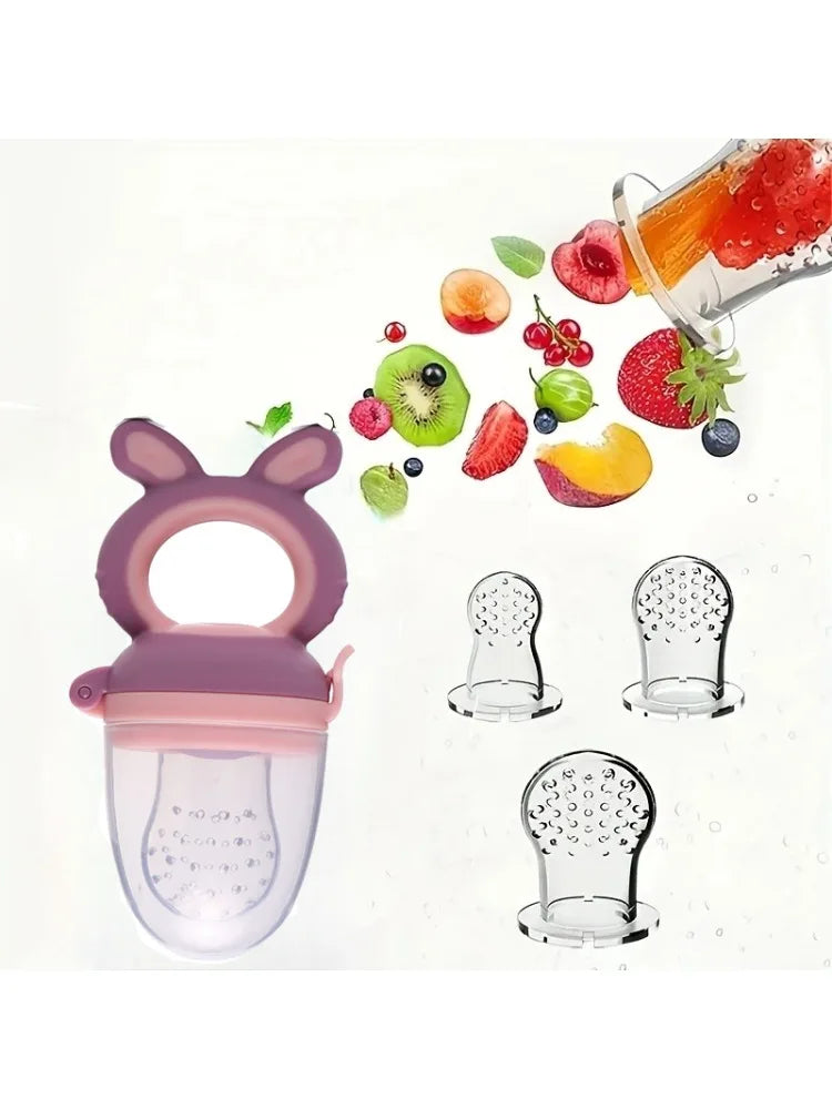Gourde Filet Silicone Bébé – Lot de 3 avec Cuillère et Anneau de Préhension