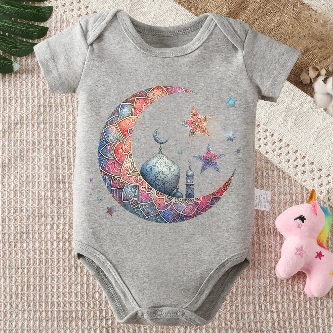 Ramadan Moon Divine Holy Moon Print 100% Cotton Bodysuit Onesie Comfortable Cloths for Baby Jumpsuit for 0 To 12 Months Newborn