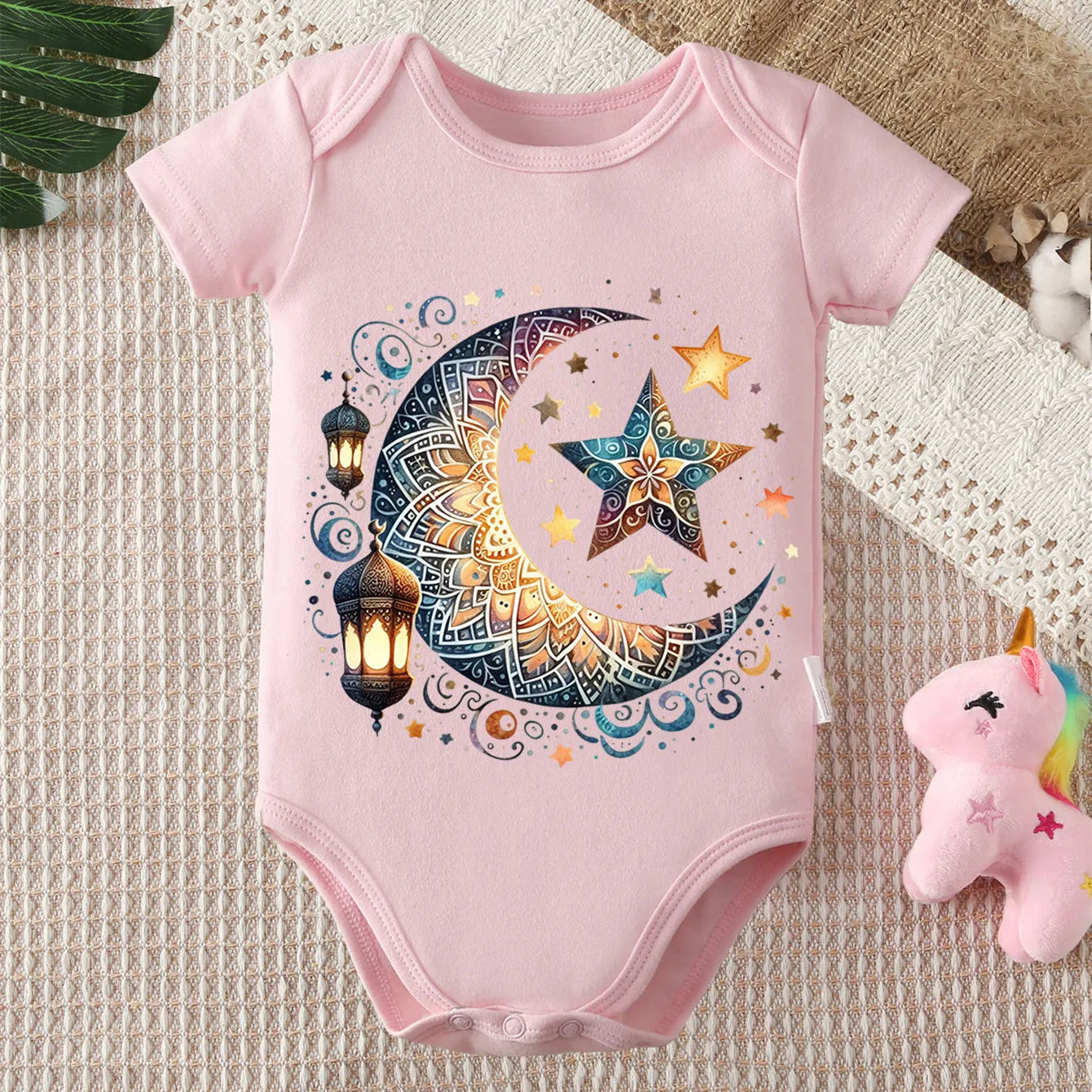 Ramadan Moon Divine Holy Moon Print 100% Cotton Bodysuit Onesie Comfortable Cloths for Baby Jumpsuit for 0 To 12 Months Newborn
