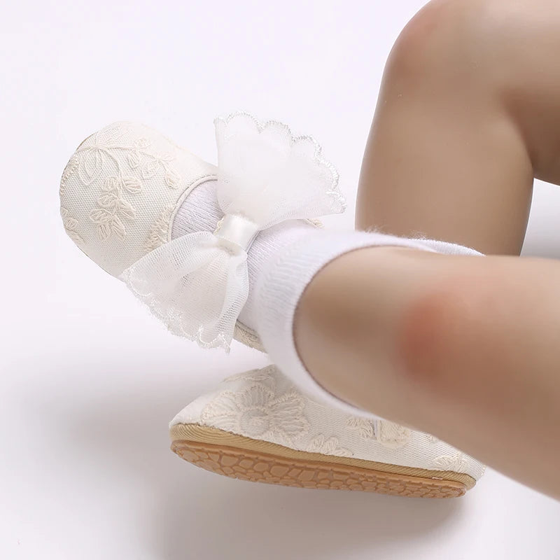 Chaussures Princesse Bébé Fille – Semelle Antidérapante, Dentelle & Nœud, 0-18 Mois