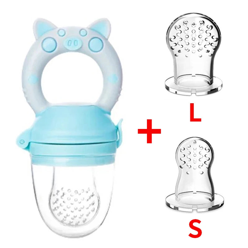 3pcs Silicone Mesh Bags Baby Fruit Feeder with Easy-Handle Ring Feeding Spoon