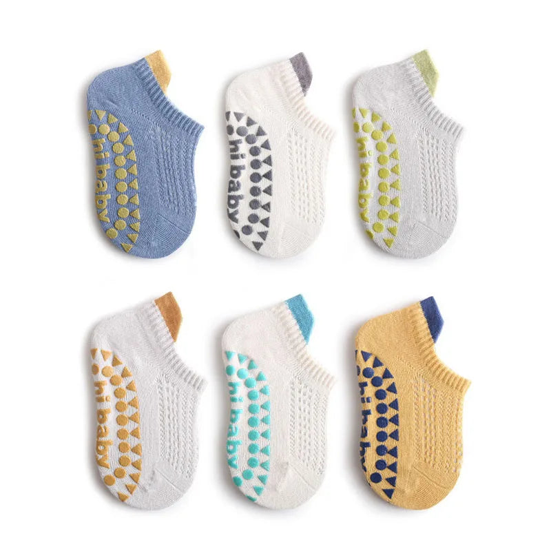 Chaussettes Antidérapantes Enfant – Lot de 6 Paires, Coton, Unisexe, 0-5 Ans