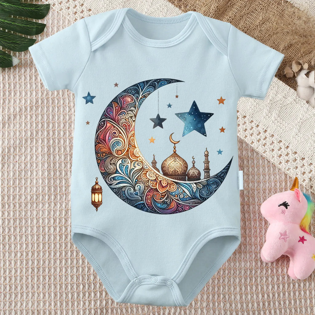 Body Bébé 100% Coton – Imprimé Lune Ramadan 0-12 Mois