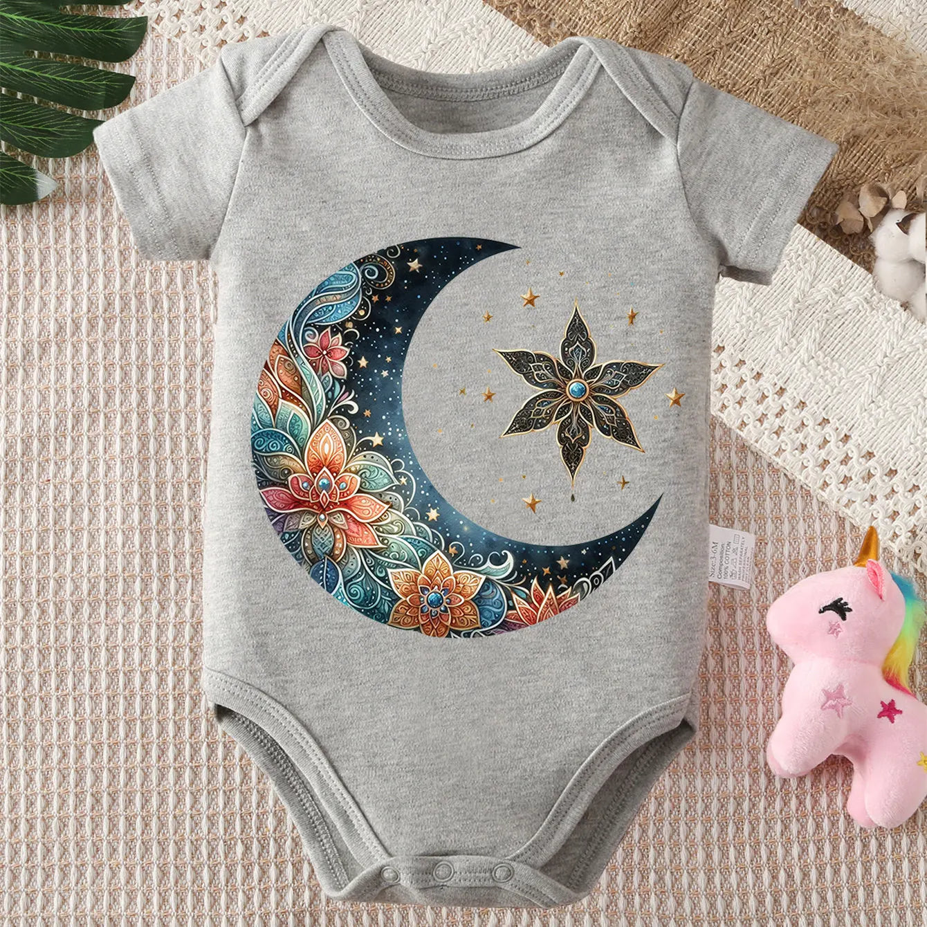 Ramadan Moon Divine Holy Moon Print 100% Cotton Bodysuit Onesie Comfortable Cloths for Baby Jumpsuit for 0 To 12 Months Newborn