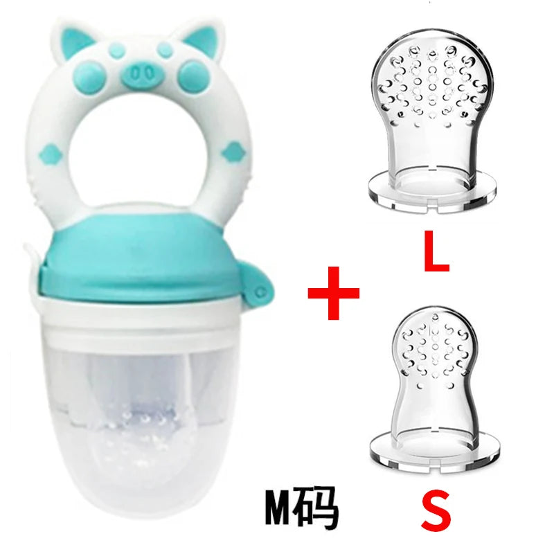 3pcs Silicone Mesh Bags Baby Fruit Feeder with Easy-Handle Ring Feeding Spoon