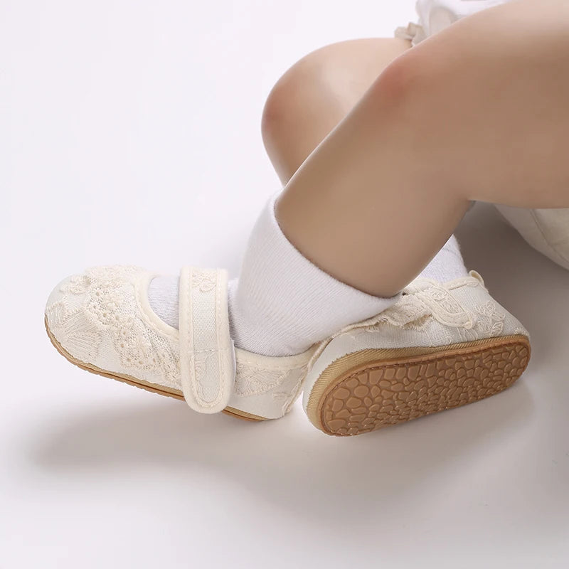 Chaussures Princesse Bébé Fille – Semelle Antidérapante, Dentelle & Nœud, 0-18 Mois