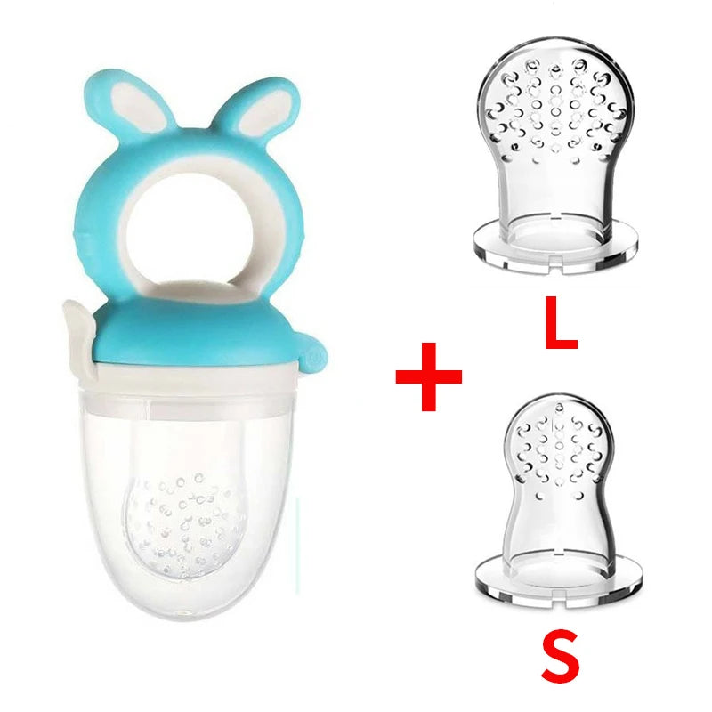 3pcs Silicone Mesh Bags Baby Fruit Feeder with Easy-Handle Ring Feeding Spoon