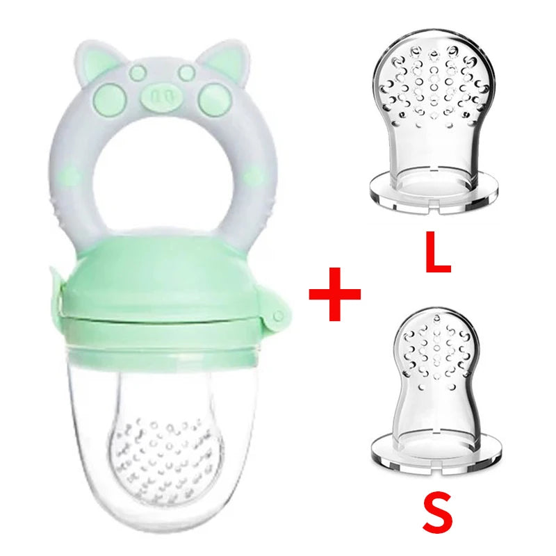 3pcs Silicone Mesh Bags Baby Fruit Feeder with Easy-Handle Ring Feeding Spoon