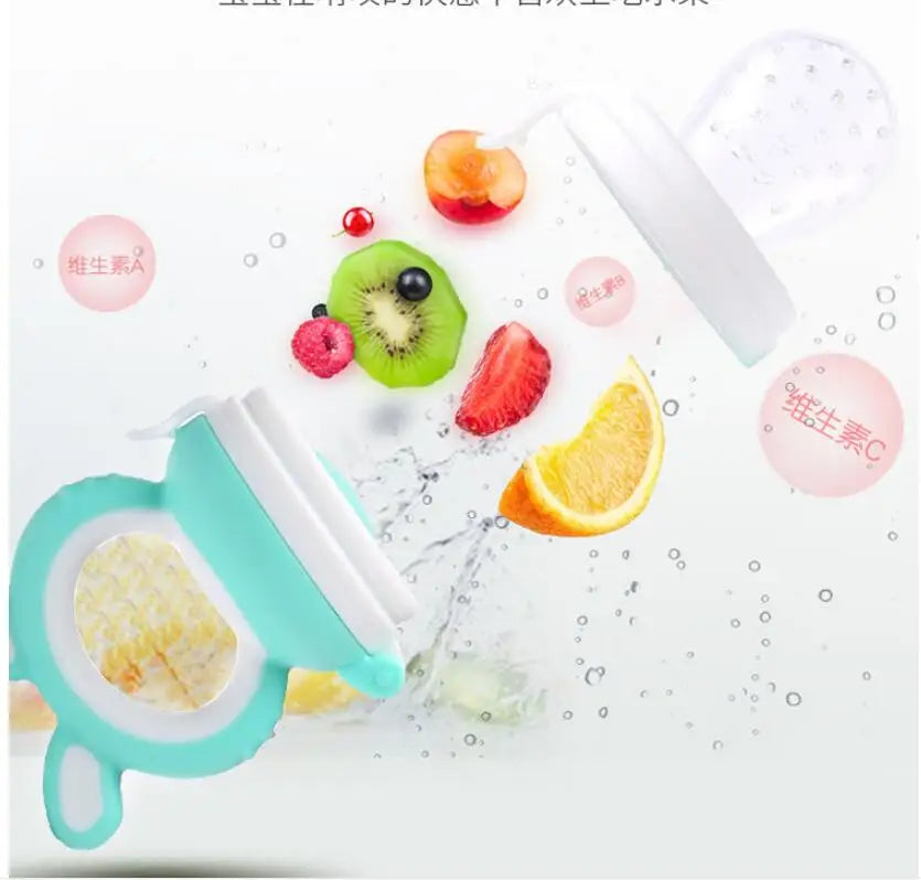 3pcs Silicone Mesh Bags Baby Fruit Feeder with Easy-Handle Ring Feeding Spoon