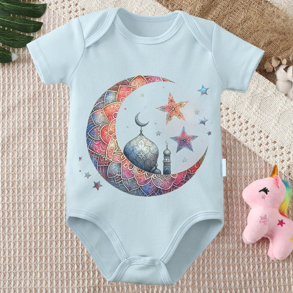 Body Bébé 100% Coton – Imprimé Lune Ramadan 0-12 Mois
