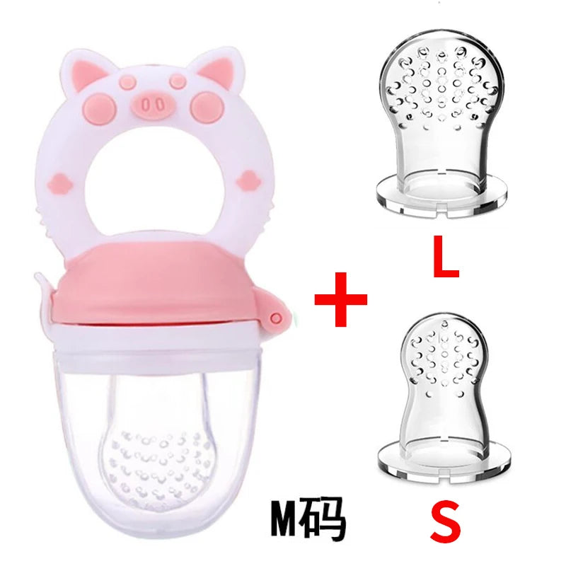 3pcs Silicone Mesh Bags Baby Fruit Feeder with Easy-Handle Ring Feeding Spoon