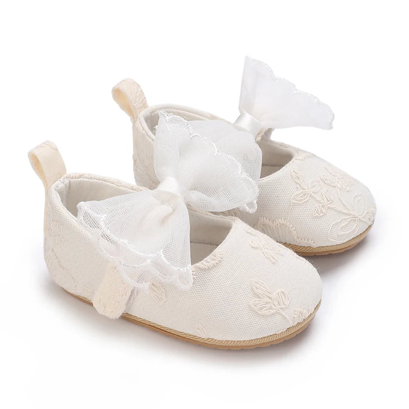 Chaussures Princesse Bébé Fille – Semelle Antidérapante, Dentelle & Nœud, 0-18 Mois
