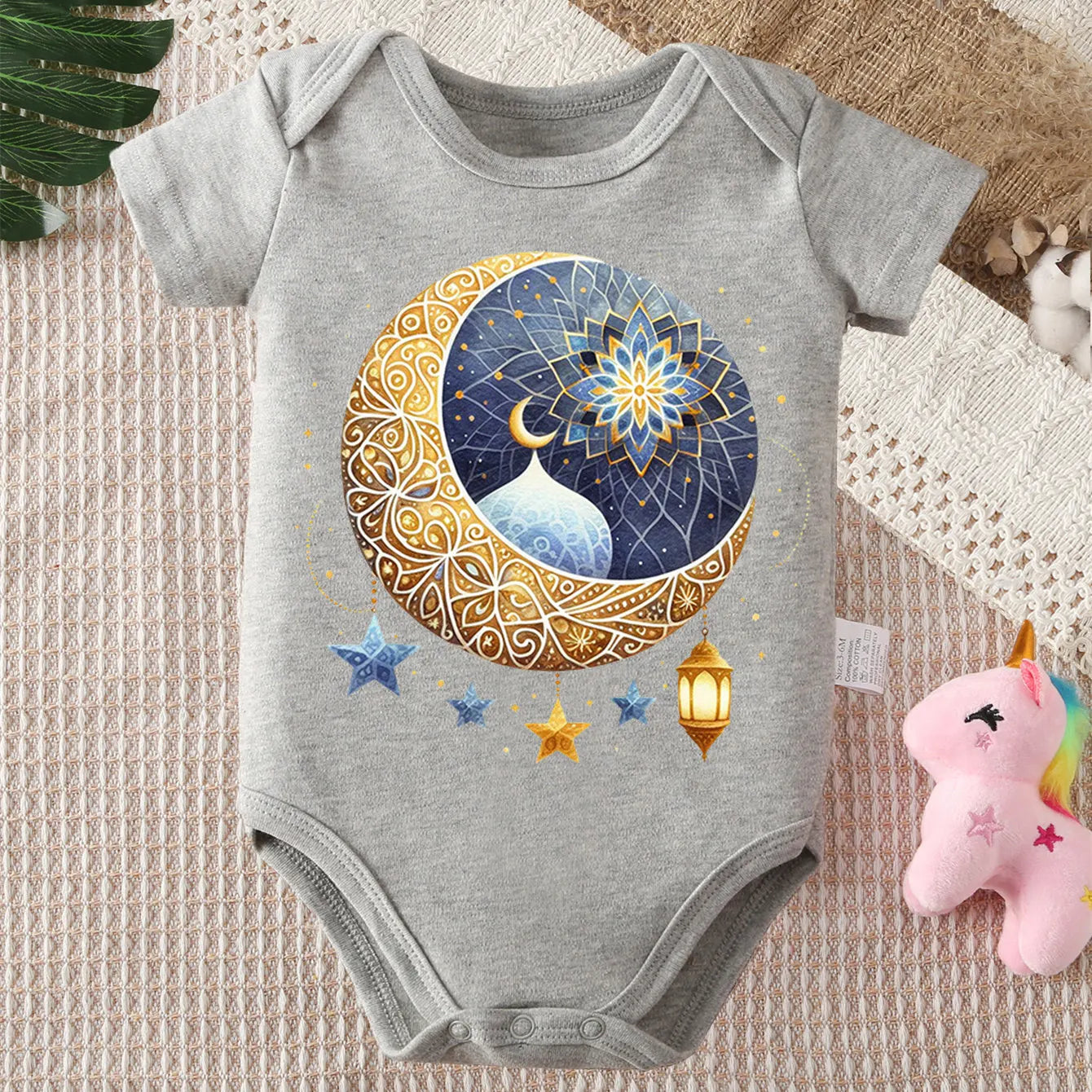 Ramadan Moon Divine Holy Moon Print 100% Cotton Bodysuit Onesie Comfortable Cloths for Baby Jumpsuit for 0 To 12 Months Newborn