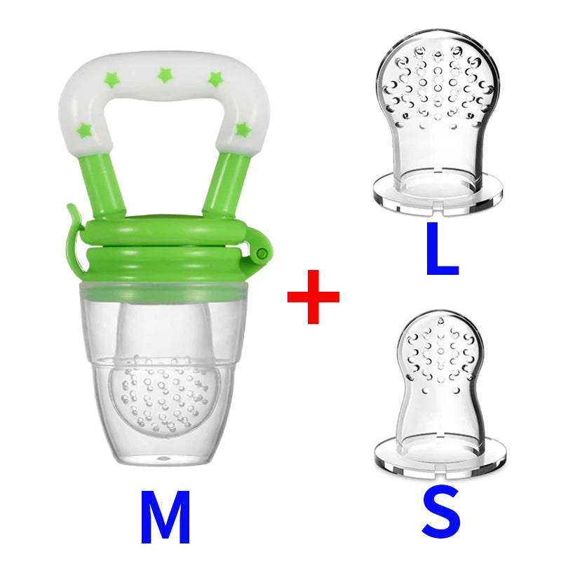 3pcs Silicone Mesh Bags Baby Fruit Feeder with Easy-Handle Ring Feeding Spoon