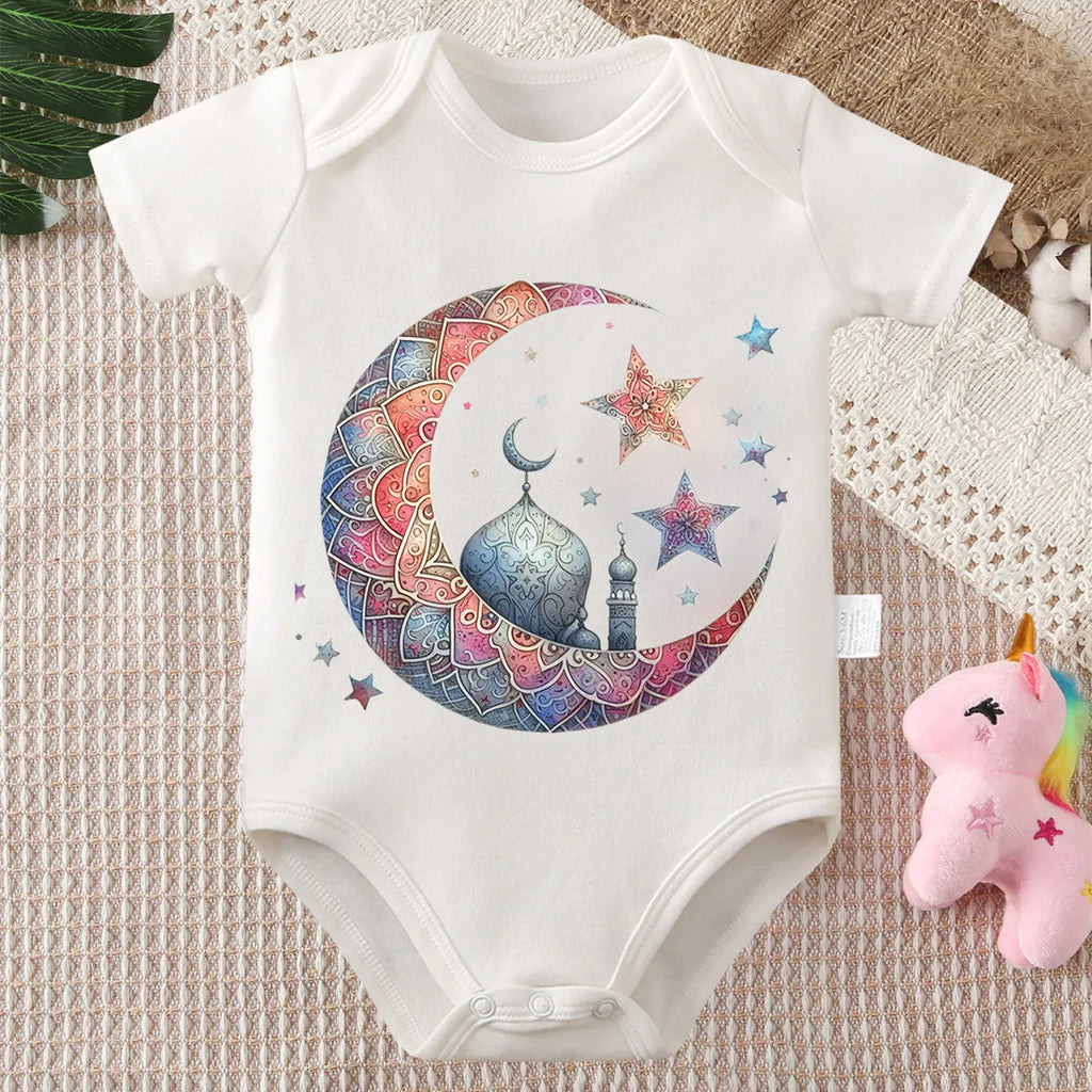 Body Bébé 100% Coton – Imprimé Lune Ramadan 0-12 Mois