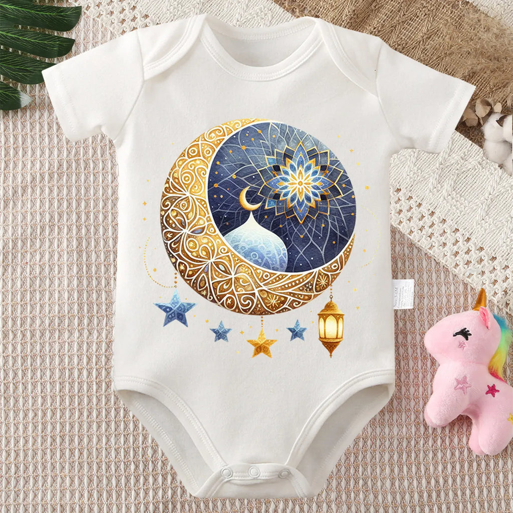 Body Bébé 100% Coton – Imprimé Lune Ramadan 0-12 Mois