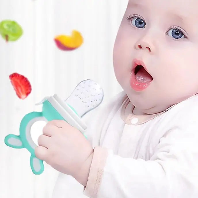 3pcs Silicone Mesh Bags Baby Fruit Feeder with Easy-Handle Ring Feeding Spoon