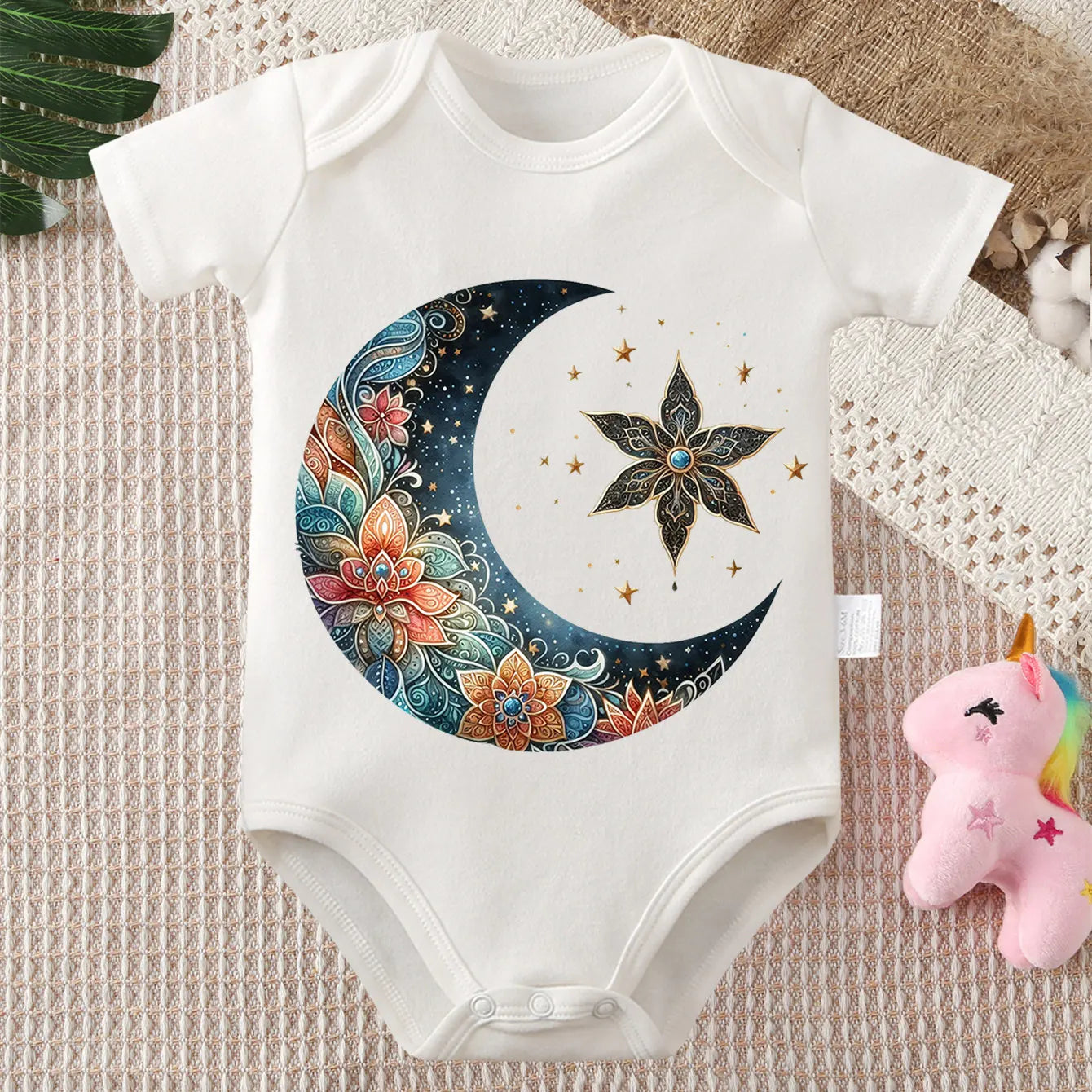 Ramadan Moon Divine Holy Moon Print 100% Cotton Bodysuit Onesie Comfortable Cloths for Baby Jumpsuit for 0 To 12 Months Newborn