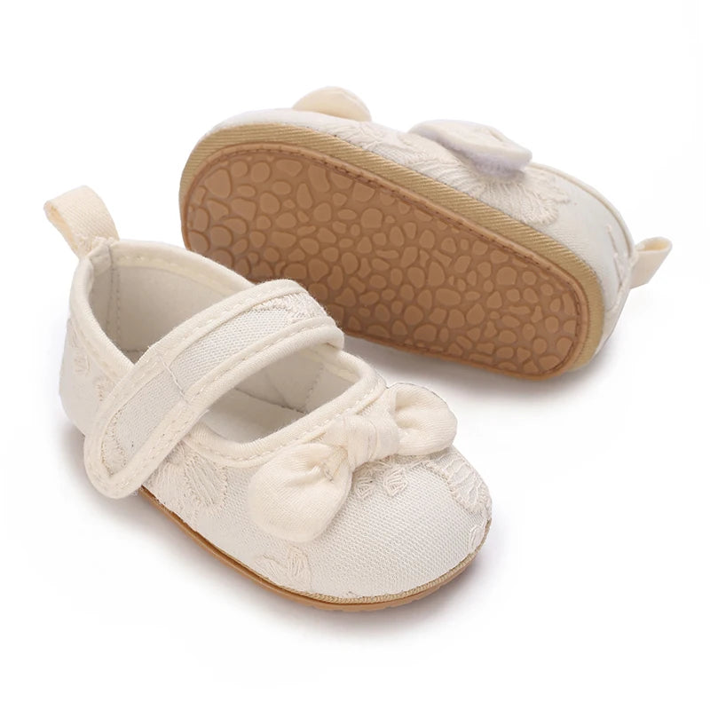 Chaussures Princesse Bébé Fille – Semelle Antidérapante, Dentelle & Nœud, 0-18 Mois