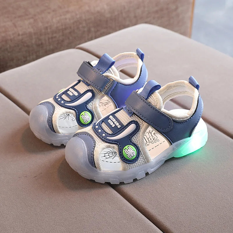 Sandales LED Lumineuses Enfant – Semelle Souple, Motifs Cartoon, Unisexe, 1-3 Ans