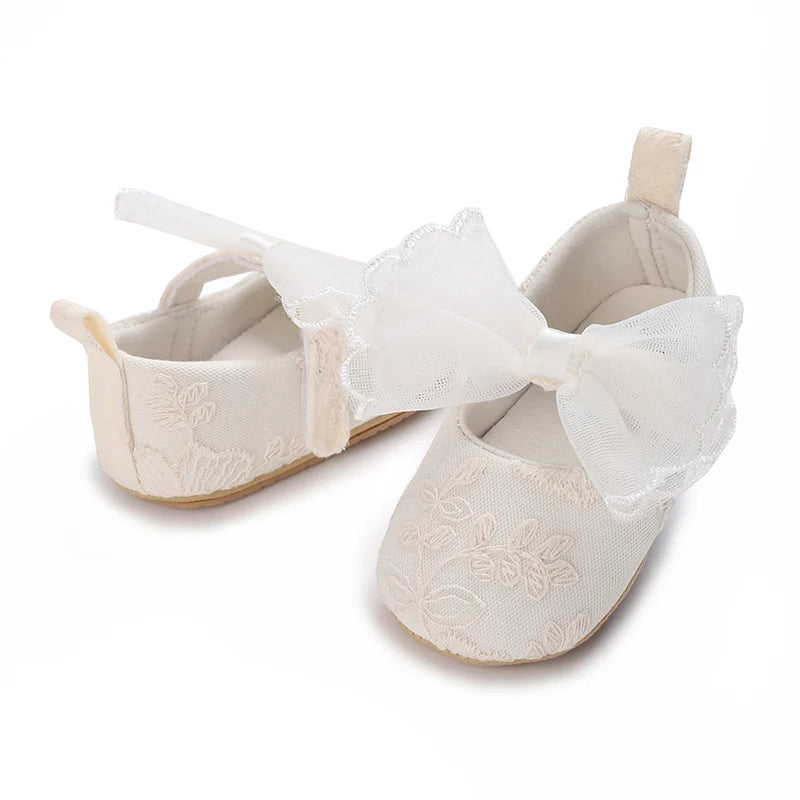 Chaussures Princesse Bébé Fille – Semelle Antidérapante, Dentelle & Nœud, 0-18 Mois
