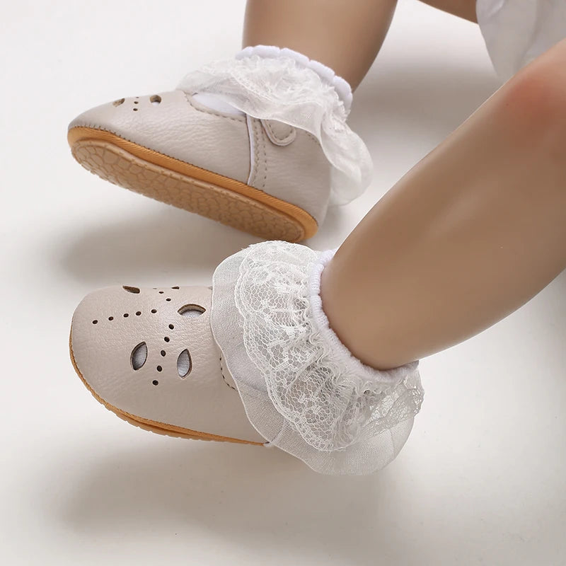 Chaussures Princesse Bébé Fille – Semelle Antidérapante, Dentelle & Nœud, 0-18 Mois