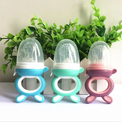 3pcs Silicone Mesh Bags Baby Fruit Feeder with Easy-Handle Ring Feeding Spoon
