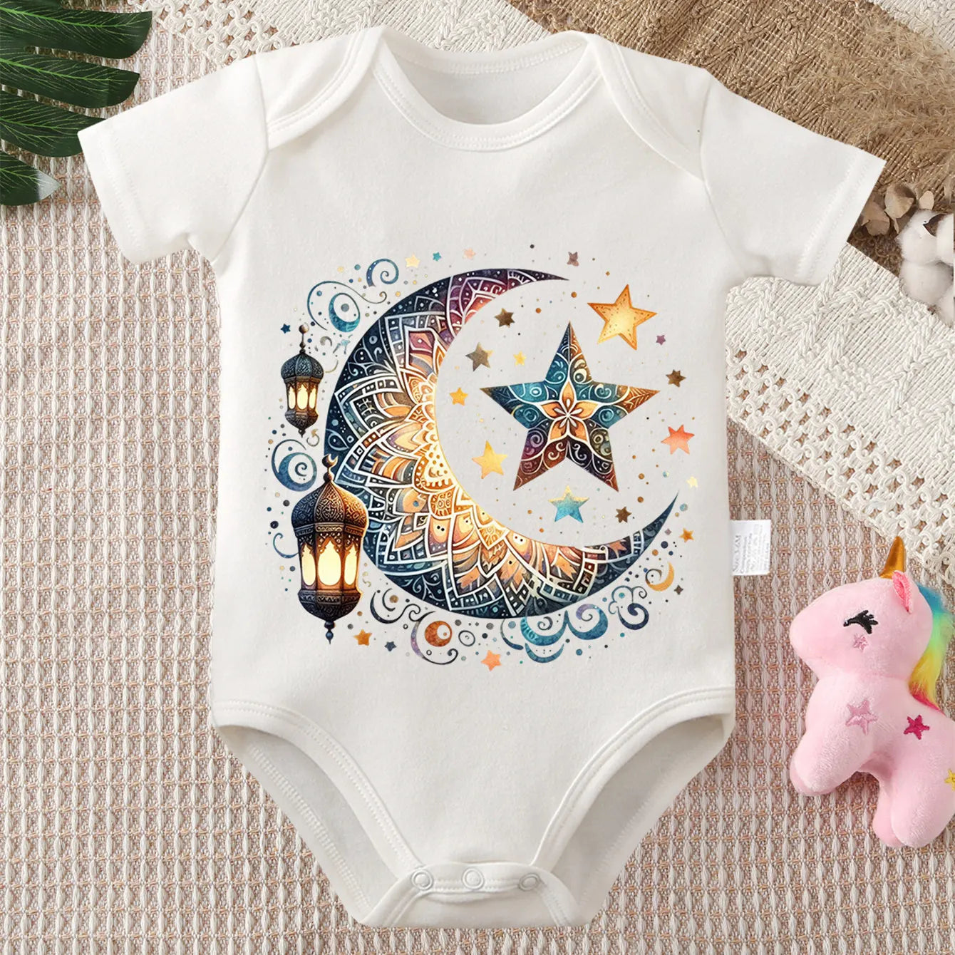 Ramadan Moon Divine Holy Moon Print 100% Cotton Bodysuit Onesie Comfortable Cloths for Baby Jumpsuit for 0 To 12 Months Newborn