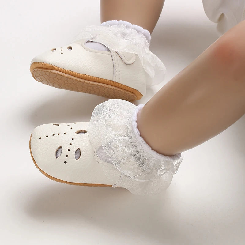 Chaussures Princesse Bébé Fille – Semelle Antidérapante, Dentelle & Nœud, 0-18 Mois