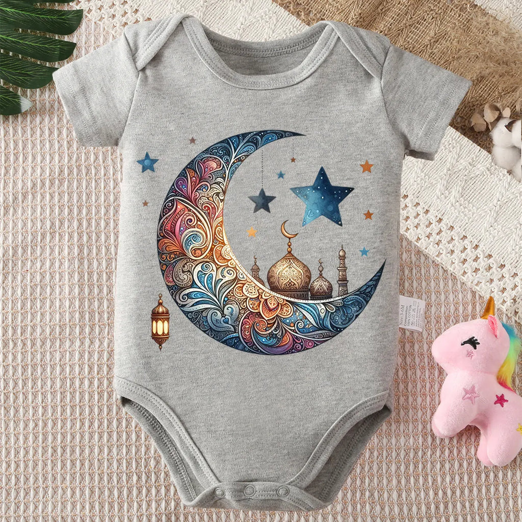 Body Bébé 100% Coton – Imprimé Lune Ramadan 0-12 Mois