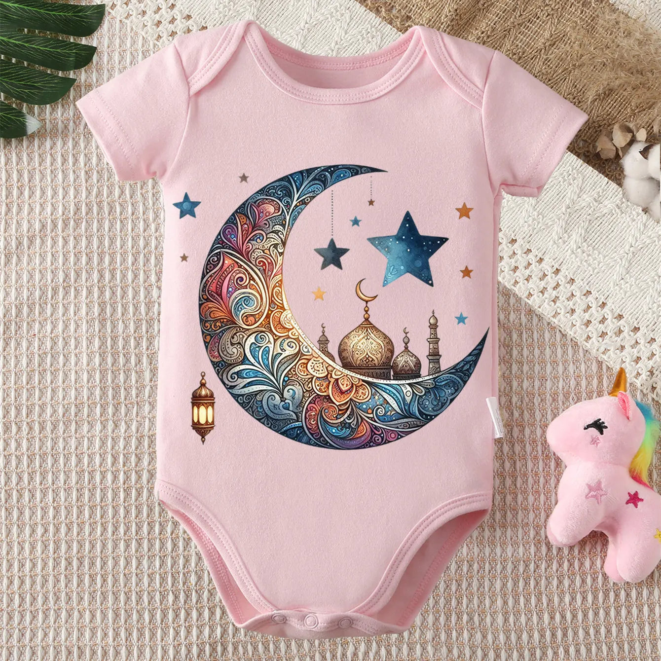 Ramadan Moon Divine Holy Moon Print 100% Cotton Bodysuit Onesie Comfortable Cloths for Baby Jumpsuit for 0 To 12 Months Newborn