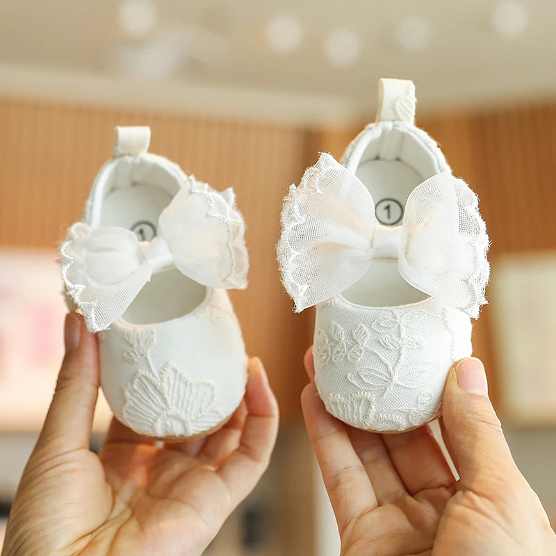 Chaussures Princesse Bébé Fille – Semelle Antidérapante, Dentelle & Nœud, 0-18 Mois