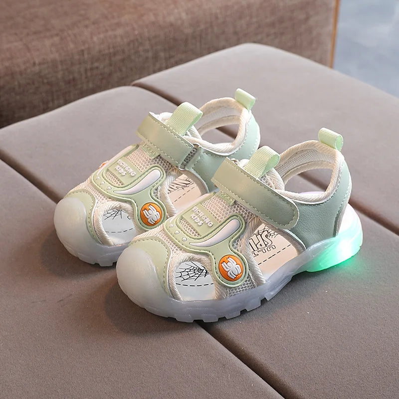 Sandales LED Lumineuses Enfant – Semelle Souple, Motifs Cartoon, Unisexe, 1-3 Ans
