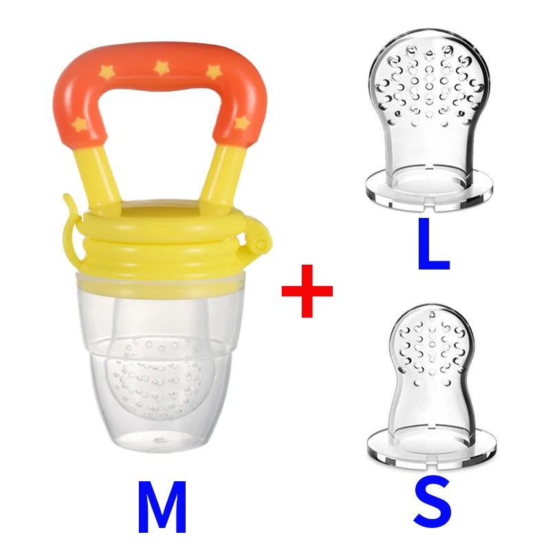 3pcs Silicone Mesh Bags Baby Fruit Feeder with Easy-Handle Ring Feeding Spoon
