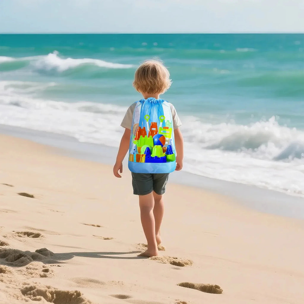 Sac de Plage Filet Enfant – Grand Format, Anti-Sable, Cordon de Serrage
