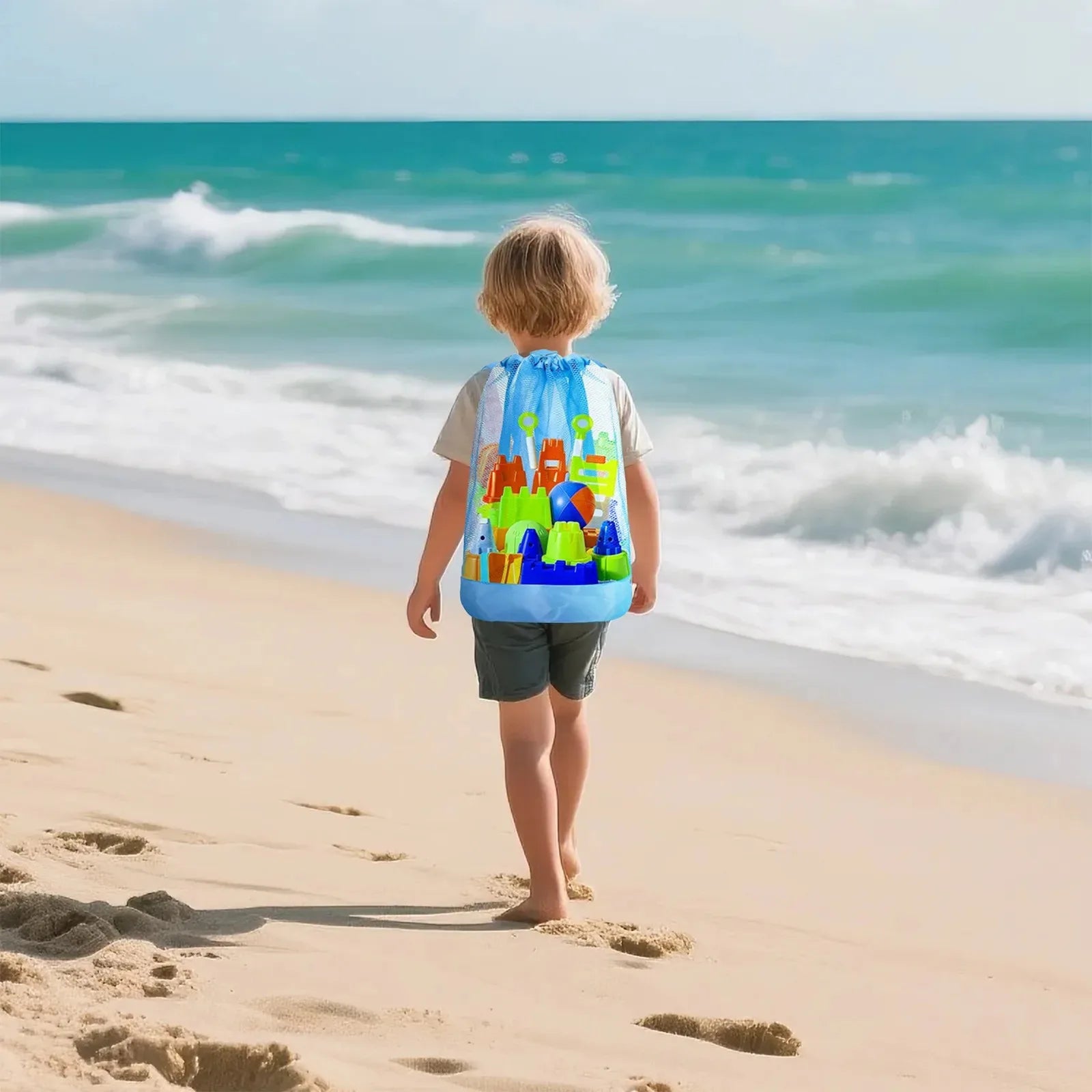 Sac de Plage Filet Enfant – Grand Format, Anti-Sable, Cordon de Serrage