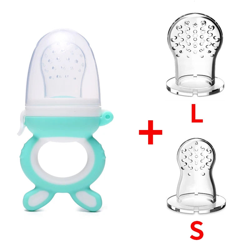 3pcs Silicone Mesh Bags Baby Fruit Feeder with Easy-Handle Ring Feeding Spoon