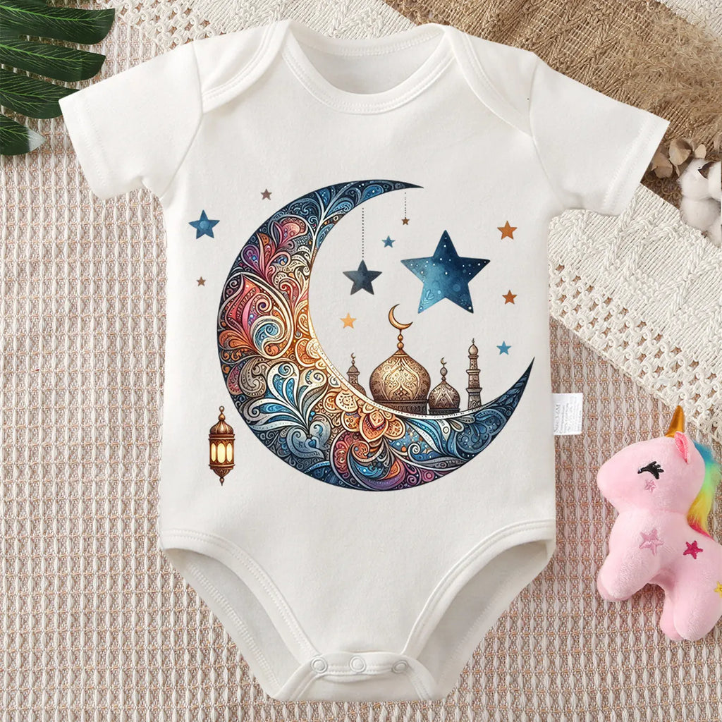 Body Bébé 100% Coton – Imprimé Lune Ramadan 0-12 Mois
