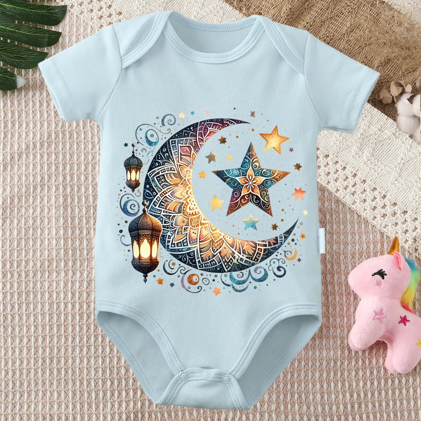 Ramadan Moon Divine Holy Moon Print 100% Cotton Bodysuit Onesie Comfortable Cloths for Baby Jumpsuit for 0 To 12 Months Newborn