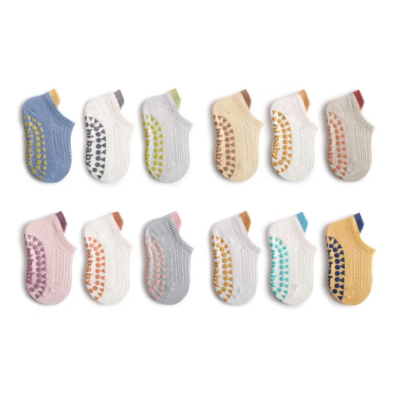 Chaussettes Antidérapantes Enfant – Lot de 6 Paires, Coton, Unisexe, 0-5 Ans