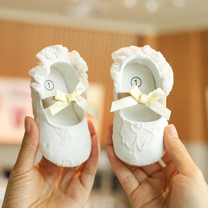 Chaussures Princesse Bébé Fille – Semelle Antidérapante, Dentelle & Nœud, 0-18 Mois