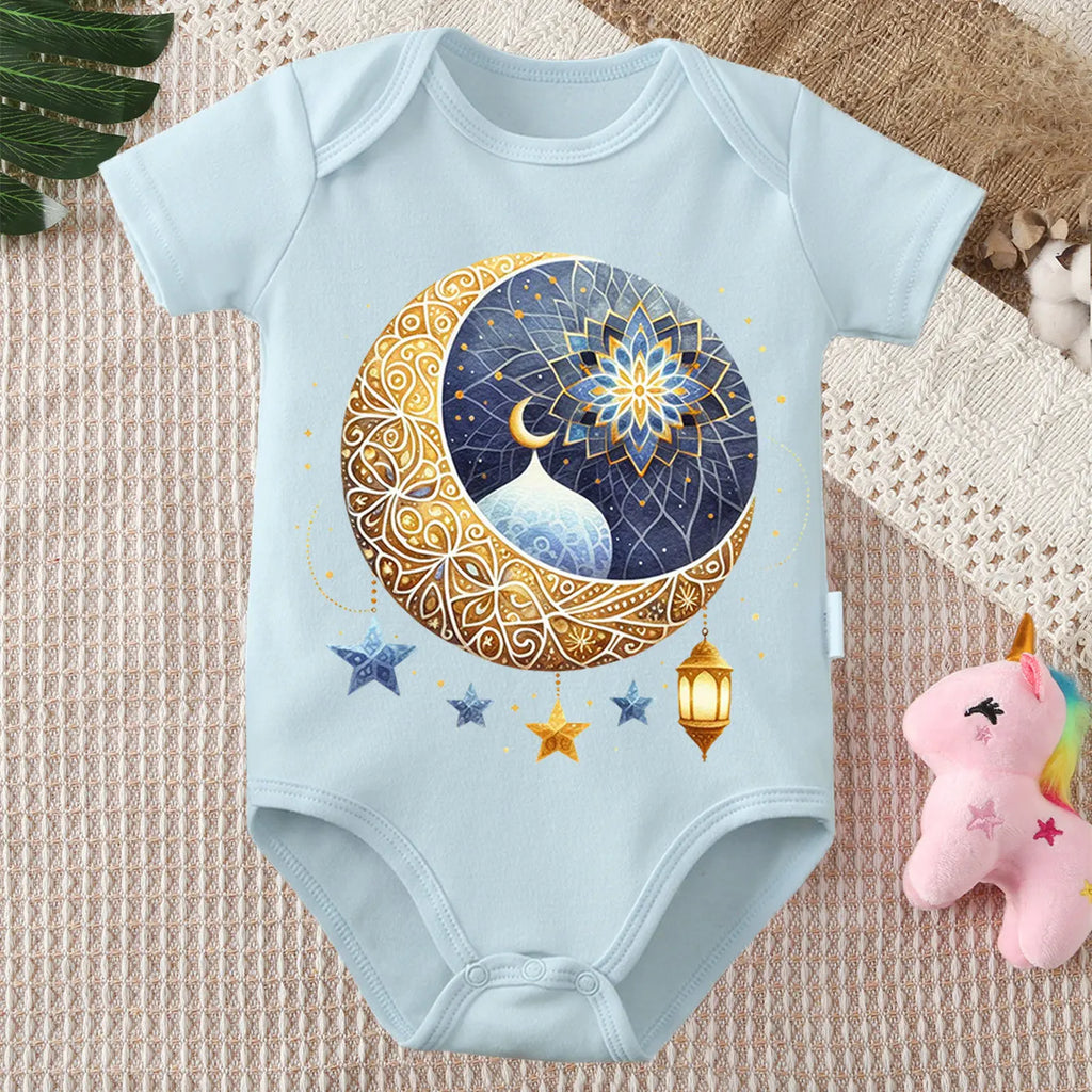 Body Bébé 100% Coton – Imprimé Lune Ramadan 0-12 Mois