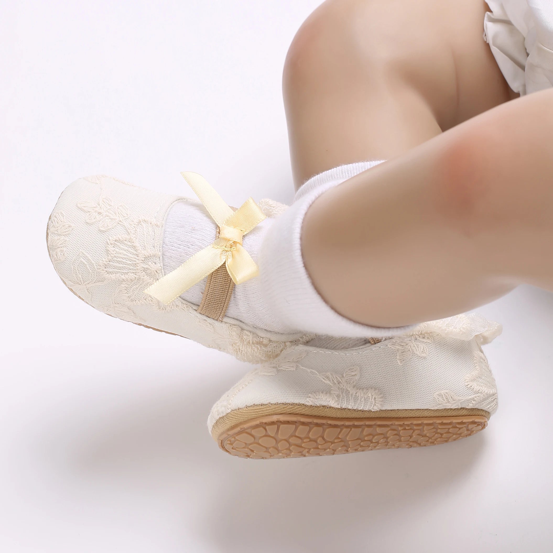 Chaussures Princesse Bébé Fille – Semelle Antidérapante, Dentelle & Nœud, 0-18 Mois