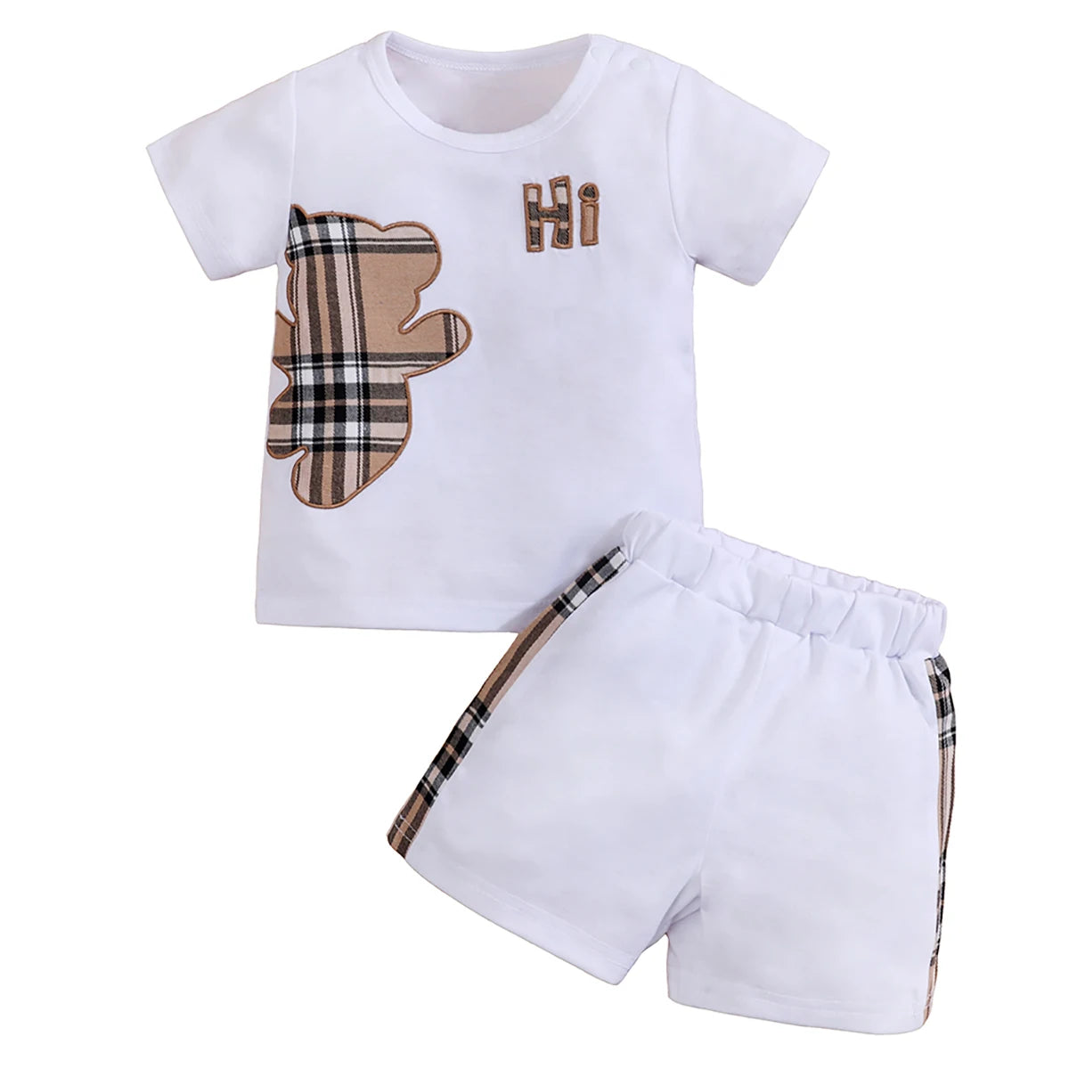 Ensemble 2 Pièces Bébé – T-shirt + Short Motif Ours Cartoon, Unisexe, 3-24 Mois