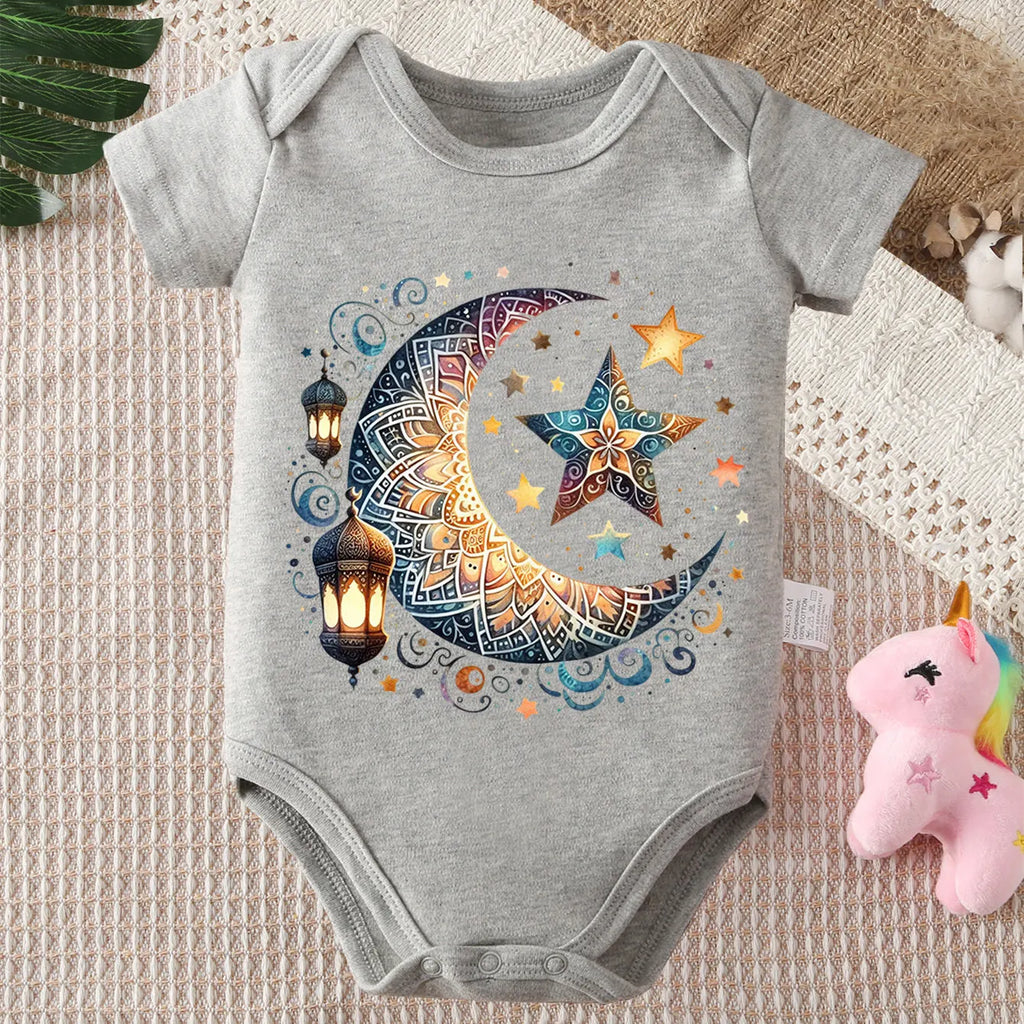 Body Bébé 100% Coton – Imprimé Lune Ramadan 0-12 Mois