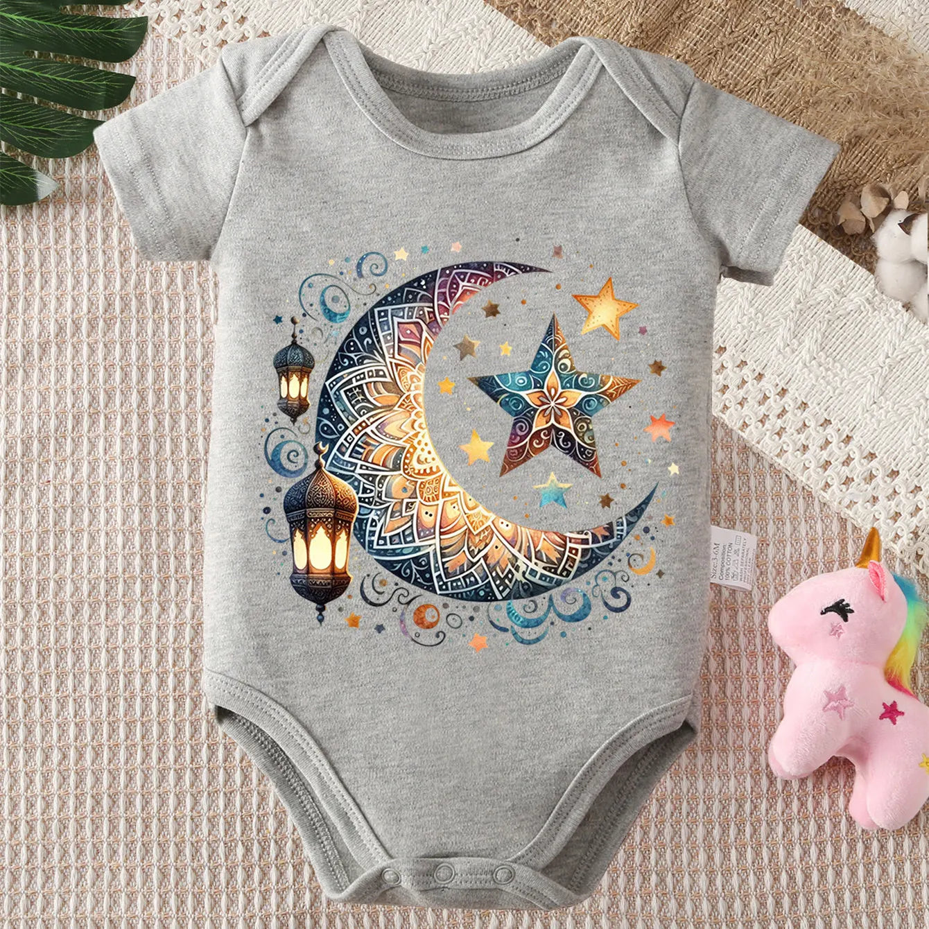 Ramadan Moon Divine Holy Moon Print 100% Cotton Bodysuit Onesie Comfortable Cloths for Baby Jumpsuit for 0 To 12 Months Newborn